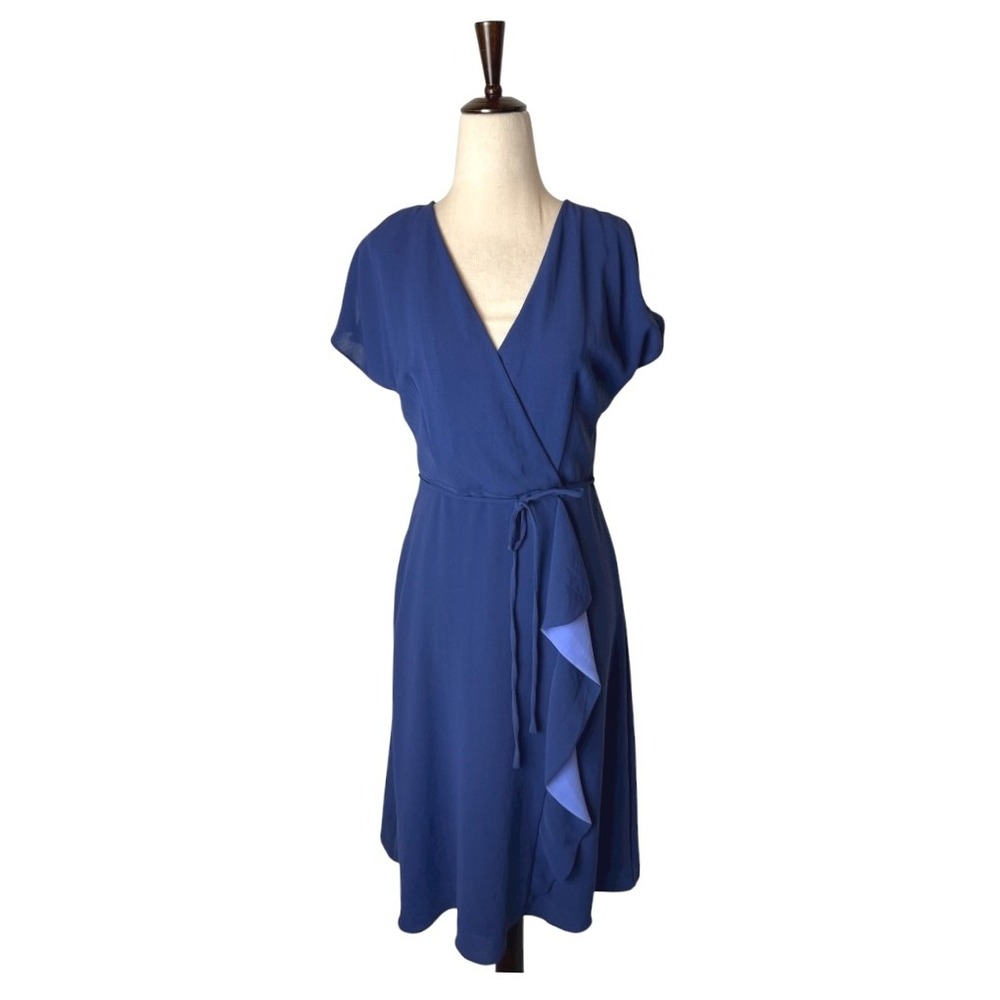 Adrianna Papell Dress Women‎ 2 Blue Ruffle Faux Wrap Mini Cocktail Party Career